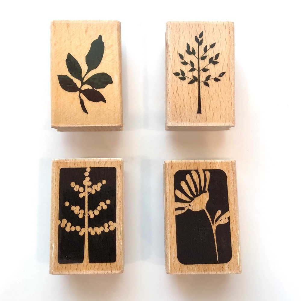 STUDIO G Set of 4 Daisy, Leaves, Trees Rubber Stamp Wood Block RARE! NEW!